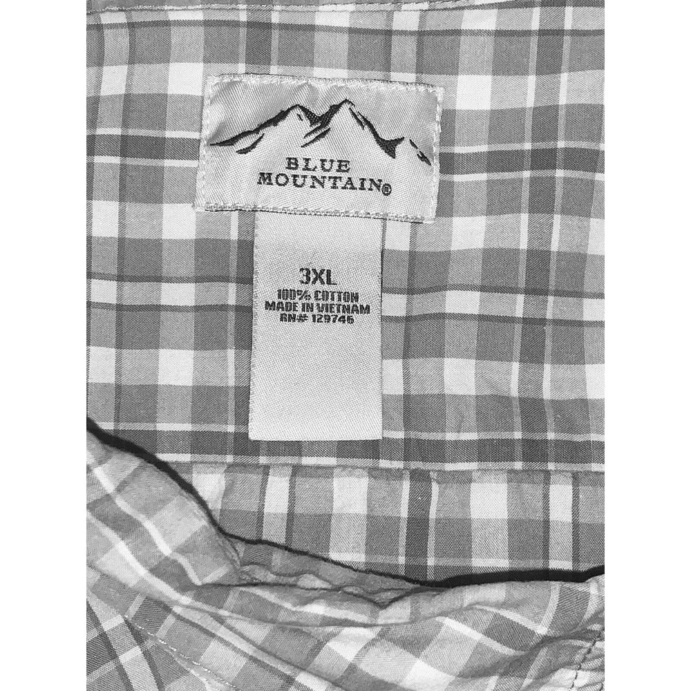 3XL Mens Short Sleeve Button Down Blue Mountain 100% Cotton Gray Checked Shirt - Picture 6 of 7